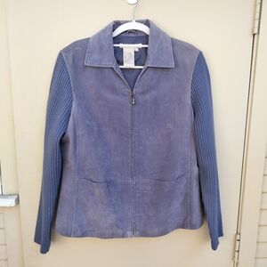AMI Y2K Periwinkle Blue/Purple Leather Jacket with Sweater Sleeves